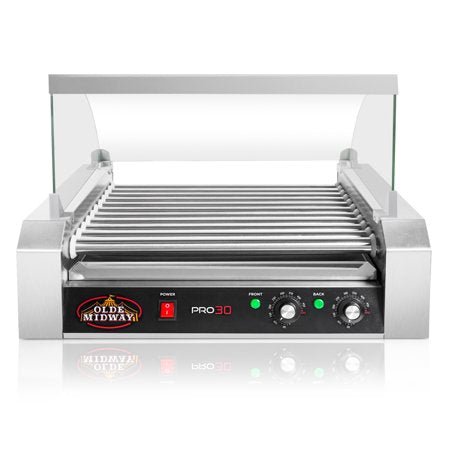 Olde Midway Electric 30 Hot Dog 11 Roller Grill Cooker Machine 1200-Watt With Cover - Commercial Grade