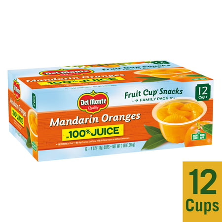 (12 Cups) Del Monte Mandarin Oranges Fruit Cup Snacks, 100% Juice, 4 oz