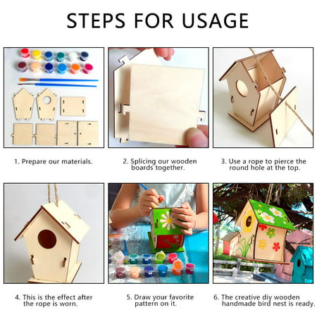 Miuline 4 Pack DIY Wooden Bird House Kit Unfinished Hanging Bird House For Kids To Build And Paint, Wooden Arts And Crafts With 12 Pigment, 2 Brushes And 1 Palette, 4PCS