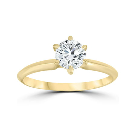 14k Yellow Gold 3/4ct Round Solitaire Diamond Engagement Ring Jewelry Brilliant, Yellow Gold, 4.5