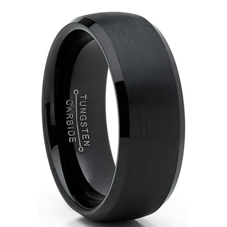 Men's Solid Black Tungsten Wedding Band Ring Dome 8MM Comfort-fit