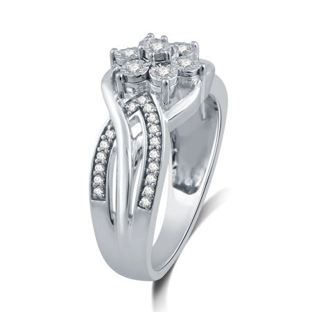 Brilliance Fine Jewelry 1/4 Carat T.W. Diamond Sterling Silver Snow flower Statement Ring, 7