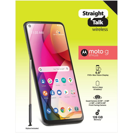 Straight Talk Motorola Moto G Stylus 4G (2020), 128GB, Gray - Prepaid Smartphone