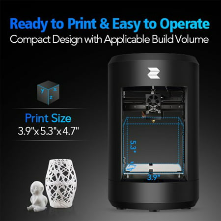 Mini 3D Printer - 3.9"x5.3"x4.7" Build Volume Desktop 3D Printer with Black Metal Body, USB & Flash Drive Connectivity, Includes SD Card, Sample Filaments with Tools, Only Works with PLA 1.75mm