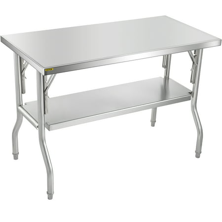 VEVOR Commercial Work Table Workstation 48 x 24 Inches Folding Commercial Prep Table, Heavy-Duty Stainless-Steel Folding Table with 772 lbs Load, Silver Stainless-Steel Kitchen Island, 24 x 48