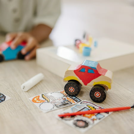Melissa & Doug Decorate-Your-Own Wooden Craft Kits Set - Race Car and Monster Truck