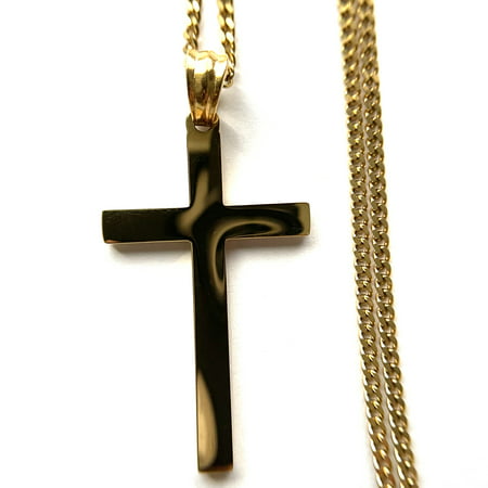 24K Gold Chain Style Cross Pendant Necklace 18",20",22",24"