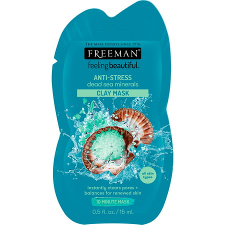 Freeman Dead Sea Minerals Anti-Stress Clay Facial Mask, Face Mask Balances Skin Moisture, Clears Pores, Perfect For All Skin Types, 0.5 fl.oz./ 15 mL Sachet