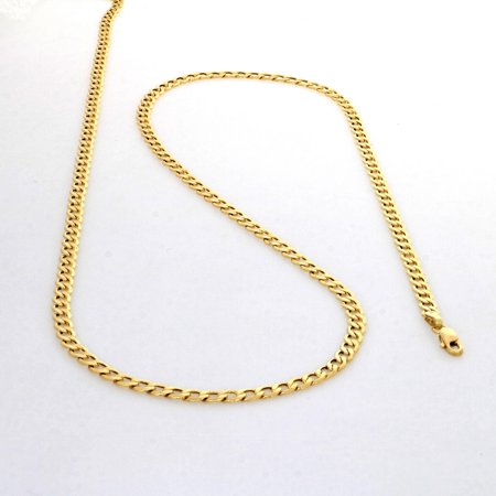 Nuragold 14k Yellow Gold 3.5mm Cuban Curb Link Chain Pendant Necklace, Mens Womens with Lobster Clasp 16" - 30"