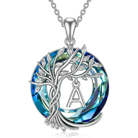 Gift for Women Tree of Life Necklace for Women with Initial Letter Sterling Silver Jewelry Anniversary Christmas giftsA,