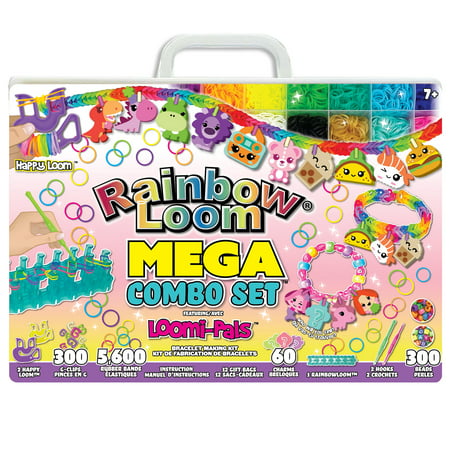 Rainbow Loom- Loomi Pals, MEGA Combo Craft Set Features, 5,600 High Quality, Latex Free Rubber Bands, 3000 G-Clips, 60 Charms, 300 Beads, 2 Happy Loom, 12 Gift Bags, Carrying Case, Ages 7 and Up