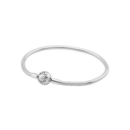 Pandora Moments Women's Sterling Silver Snake Chain Charm Bracelet with Round Clasp, 19 cm