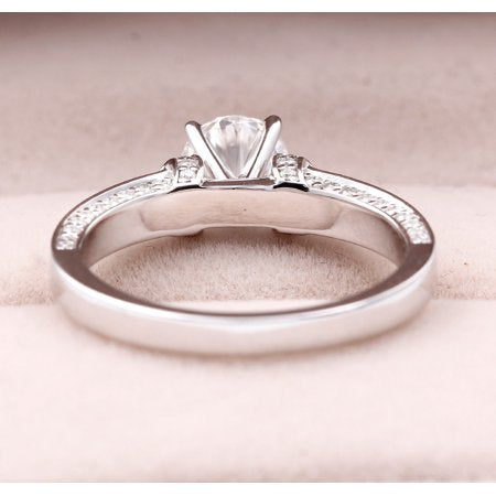Channel Set Perfect Round Cut Real Diamond Engagement Ring in 10k White Gold