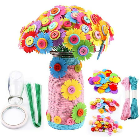 SHELLTON Flower Craft Kit for Kids - Arts and Crafts, Make Your Own Bouquet with Buttons and Petal Flowers, Fun Vase Art Toy Project for Children, DIY Activity Gifts for Girls Boys Age 3+ Year OldCarnation,