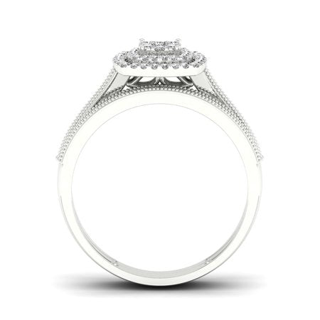 1/3 Carat T.W. Diamond 10K White Gold Cluster Double Halo Bridal Set, White Gold, Size 7