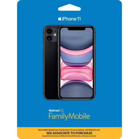 Walmart Family Mobile Apple iPhone 11, 64GB, Black- Prepaid Smartphone