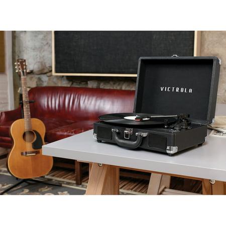 Victrola Journey+ Bluetooth Suitcase Record Player with Matching Record Stand (Black), Black
