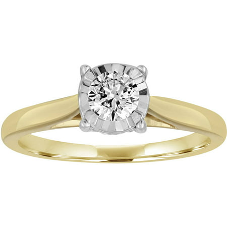Forever Bride 1/2 Carat T.W. Round Diamond 10 kt Yellow Gold Miracle Plate Solitaire Engagement Ring