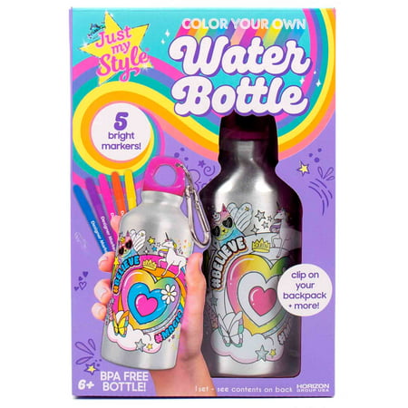Just My Style Color Your Own Water Bottle, Pre-Designed, 6+