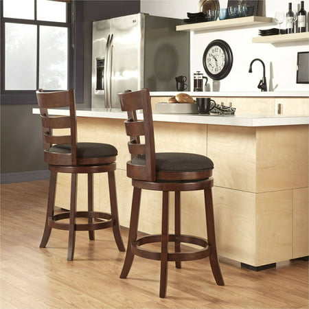 Weston Home Dark Cherry Ladder Back Swivel Counter Height Stool, Dark Grey Linen, Dark Grey Linen