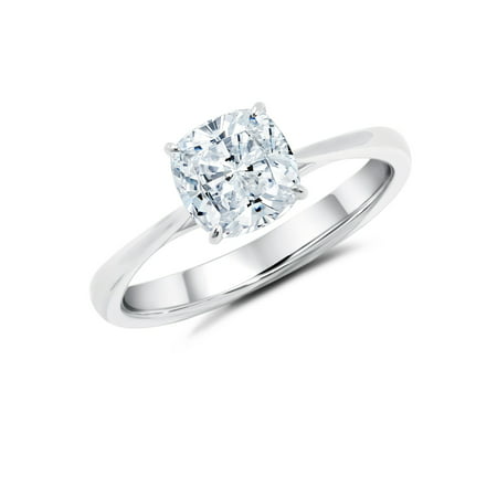 1 Carat Cushion cut Moissanite Solitaire Engagement Ring in 10k White GoldWhite,