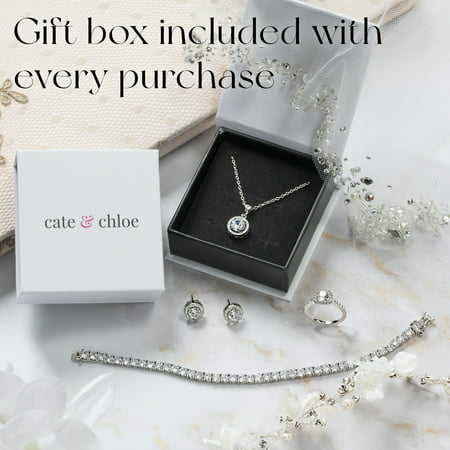 Cate & Chloe Blake 18k White Gold Plated Halo Pendant NecklaceWhite Gold,