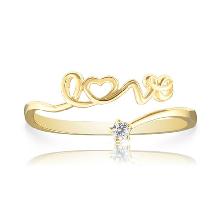 Tilo Jewelry 14K Yellow Gold Dainty LOVE Ring with CZ Stones - Size 5 - Women, Girls