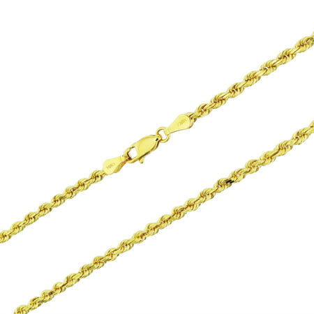 Nuragold 10k Yellow Gold 2.5mm Rope Chain Diamond Cut Pendant Necklace, Womens Mens with Lobster Clasp 16" - 30"