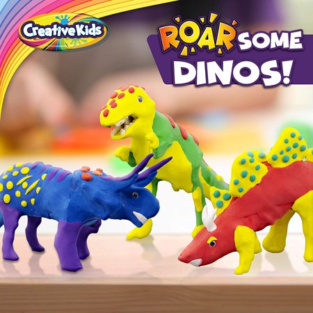 Creative Kids Build 3 Dinosaur Figures with Modeling Clay Craft Kit (28 Pieces)