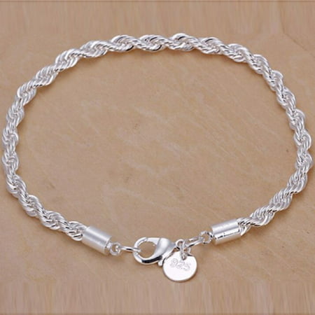 Clearance!Sterling Silver Bracelet Plated Twist-linked Bracelet Chain Cuff Bangle Lady Hand Accessories