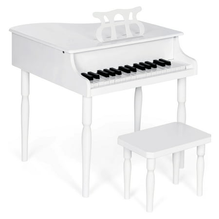 Best Choice Products Kids Classic 30-Key Mini Piano w/ Lid, Bench, Foldable Music Rack, Song Book, Stickers - White, White