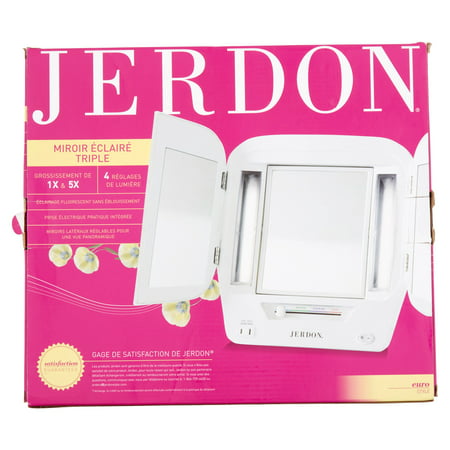 Jerdon Style Euro Tri-Fold Lighted Makeup Mirror, JGL10W