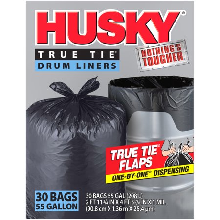 Husky Flap Tie Black Drum Liner, 55 Gallon, 30 Count