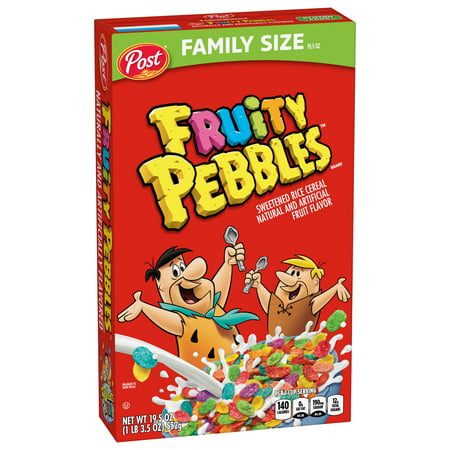 Post Fruity PEBBLES Breakfast Cereal, Gluten Free, 10 Vitamins and Minerals, Breakfast Snacks, 19.5 Oz
