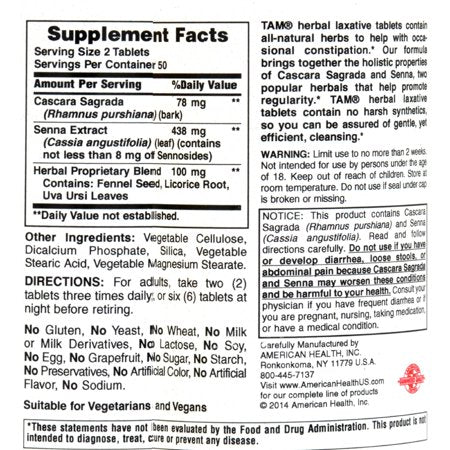 American Health Tam Herbal Laxative 100 Tabs