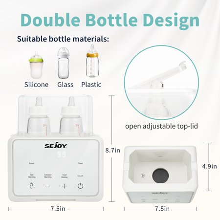 Sejoy Baby Bottle Warmer, Fast Baby Food Heater for Breast Milk and Formula, Steam Sterilizer, WhiteWhite,