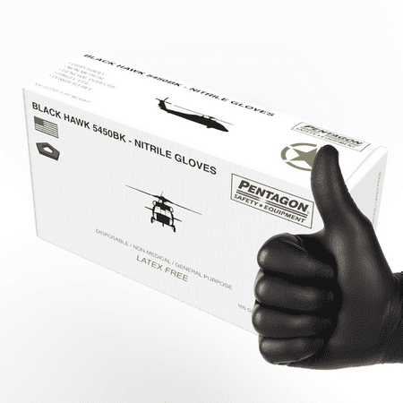 Black Hawk - 5 Mils Disposable Nitrile Gloves, Black, Powder Free, Latex Free, Industrial Gloves, Box of 100 - Size XL, XL