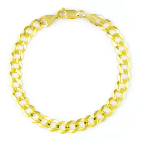 Nuragold 10k Yellow Gold 7mm Solid Cuban Curb Link Chain Bracelet, Mens Jewelry Lobster Clasp 8" 8.5" 9"