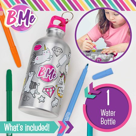 B Me DIY Snack Pack ? Color-Your-Own Lunch Bag & Water Bottle Kit for Girls ? BPA-Free Thermos, Insulated Lunch Box & 8 Magic Markers ? Birthday Gift for Kids Age 6+