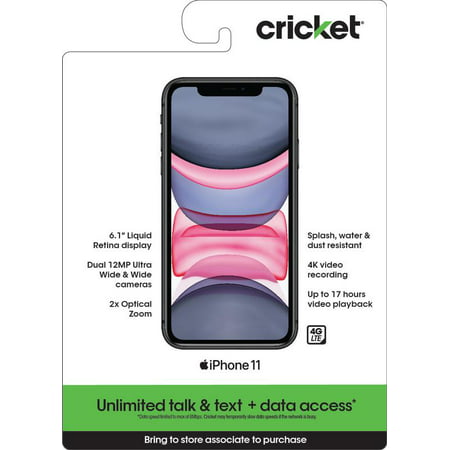 Cricket Wireless Apple iPhone 11, 64GB, Black - Prepaid Smartphone