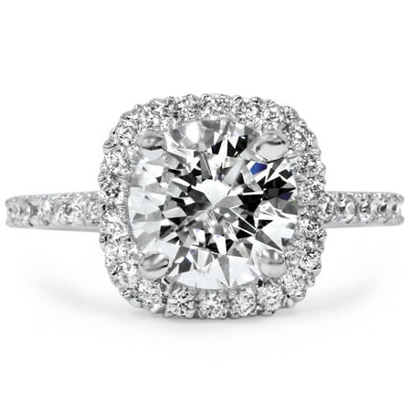 1 3/4 CT Halo Diamond Engagement Ring Round Cut 14K White Gold, White Gold, 7