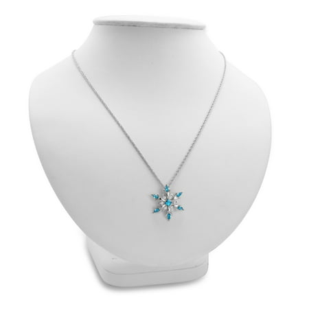 Amanda Rose Collection Sterling Silver Blue and White Snowflake Pendant Necklace with Swarovski Crystals, 01