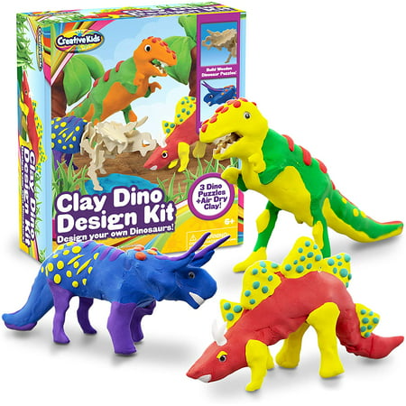 Creative Kids Build 3 Dinosaur Figures with Modeling Clay Craft Kit (28 Pieces)