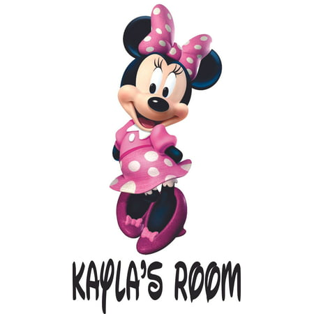 Happy Minnie Mouse Cartoon Customized Wall Decal - Custom Vinyl Wall Art - Personalized Name - Baby Girls Boys Kids Children Bedroom Wall Decal Room Decor Wall Stickers Decoration Size (20x12 inch)