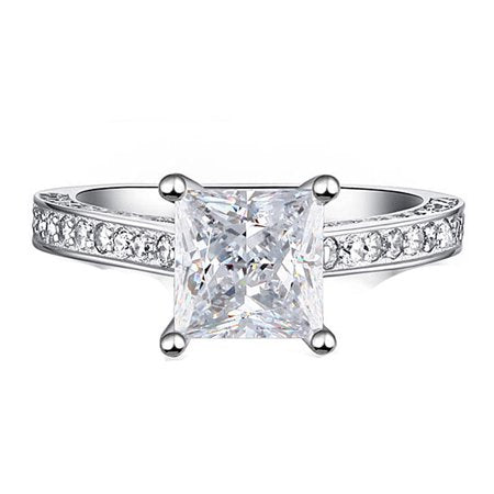 1.25 Carat Princess Cut Moissanite Engagement Ring - Bridal Set - Pave Ring - Promise Ring - 18k White Gold Over Silver, 8