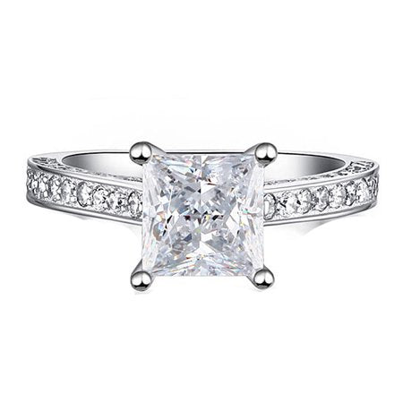 1.25 Carat Princess Cut Moissanite Engagement Ring - Bridal Set - Pave Ring - Promise Ring - 18k White Gold Over Silver, 7