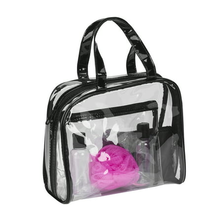 Basics 6-Piece Transparent PVC Travel Tote Includes Small Flat Zipper Pouch, Medium Transparent Zipper Pouch, 2 Travel-Sized Liquid Bottles & Compact Loofah