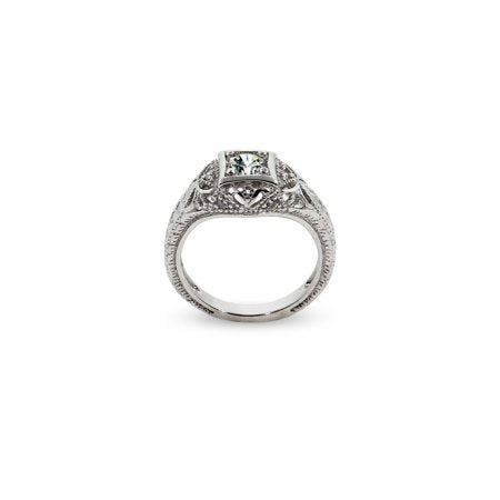 Women's Sterling Silver Cz Vintage Deco Style Engagement Ring, Sizes 5 to 9