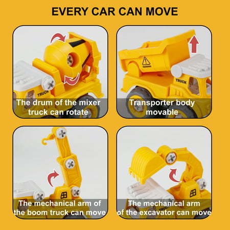 Take Apart Construction Truck Cars Toys for 2 3 4 5 Years Old Toddlers Boys Big Transport Carrier Truck with 4 Small Take Apart Engineering Trucks and Drills Toys with Sound and Light