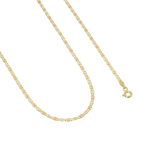 Nuragold 10k Tri Color Yellow White Rose Gold 2mm Valentino Mariner Anchor Link Chain Pendant Necklace, Womens Jewelry 16" - 26"